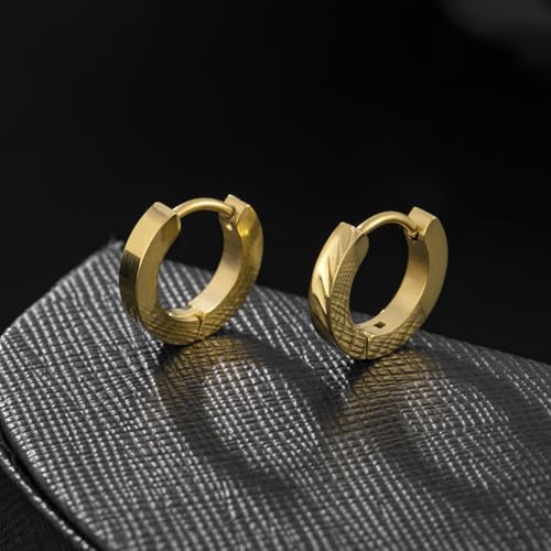 Stainless Steel Hoop Earrings for Women Gold Tone Geometric, Huggie Heart Twisted Minimalist Engraved Designs for Daily Wear - color: Gold02_13mm*14mm