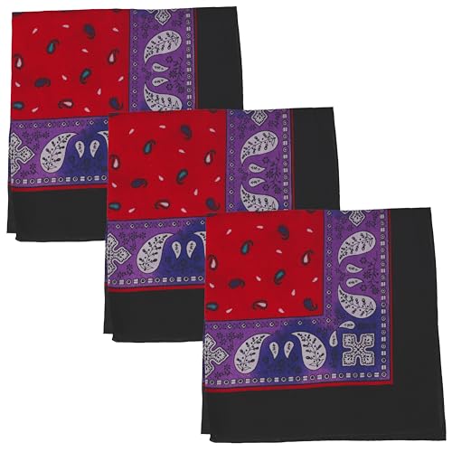 Motique Accessories Two Tone Paisley Bandana - Set of 3 - color: Black Purple