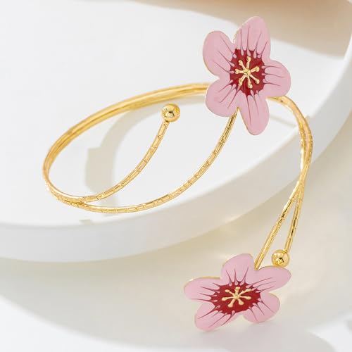 Arm Cuff Jewelry for Women Adjustable Flower Cuff Bangle Bracelet Gold Armband Upper Jewelry Gifts for Women Boho Western Accessories - color: B6:pink flower