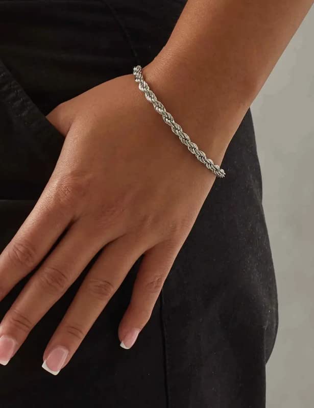 925 Sterling Silver Rope Bracelets 2/3/5mm Silver/Gold Plated Bracelets for Women Rope Chain Bracelet for Men 6.5-9 Inches - color: Silver 5mm, size: 8.5