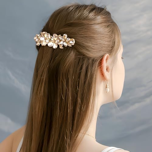 Joez Wonderful Rhinestone Hair Clip Sparkly Crystal Barrettes French Wedding Prom Engagement Pageant First Communion Hair Decorative Accessories for Women Long Hair (Flower Champagne, 2 Pcs) - color: Flower Champagne