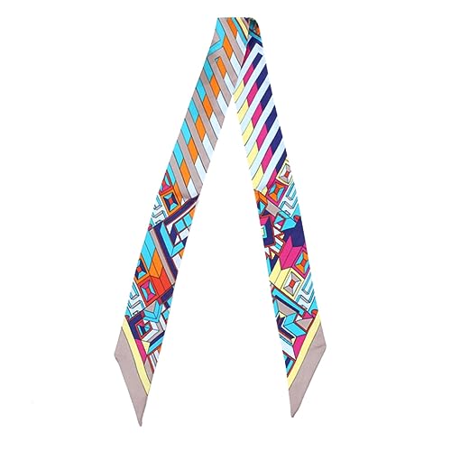 JERLA 100% Mulberry silk Scarf bag scarf Head Hair Ribbon Handbag Handle wrap Tie Bundle Neckerchief Scarf for women - color: Geometric Pattern Beige