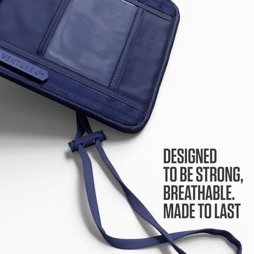 VENTURE 4TH Neck Wallet for Women & Men – RFID Blocking Passport Holder for Travel, Hidden Neck Pouch with 6 Compartments, Slim Lightweight Travel Organizer with Adjustable Strap (Sleek Navy Blue) - color: Sleek Navy Blue
