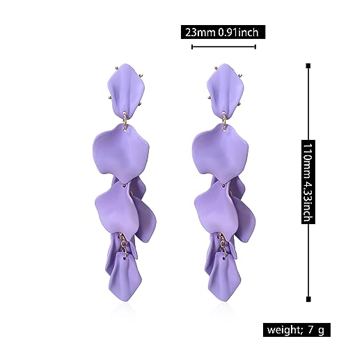 Long Acrylic Rose Petal Earrings Dangle Exaggerated Flower Earrings Drop Statement Floral Tassel Earrings for Women - color: Violet