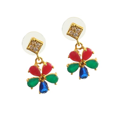 JewarHaat Indian Bollywood Necklace Set AD CZ Elegant Gold Plated Multi Stones Sparkling Crystals Choker with Earrings Fashion Jewellery for Women & Girls - color: Multicolor