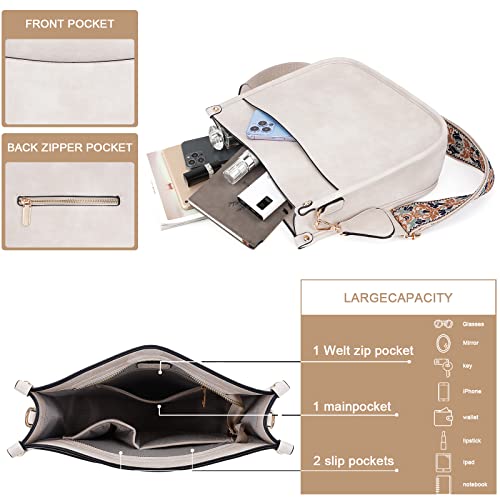 HKCLUF Crossbody Bag Purse for Women 2PCS/Set Leather Hobo Handbag Wallet Set With 2Adjustable Guitar Strap Shoulder Bag | Purse - color: A11-white