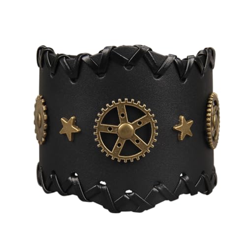 GelConnie Punk Leather Cuff Bracelet Adjustable Straps Wrap Bracelets Arm Armor Cuff Gothic Leather Wristbands for Men, Women - color: MLPB108-Black