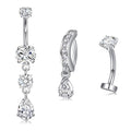 Briana Williams Belly Button Ring Clear CZ Dangle Belly Button Piercing Belly Rings Dangle Belly Button Rings Surgical Steel Teardrop Dangle Belly Button Jewelry for Women Silver Gold - color: E -silver
