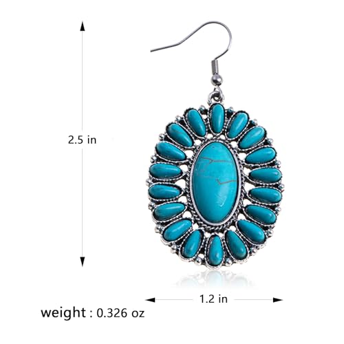 Rustic Couture's Western Earrings for Women Cowgirl Country Concho Dangling Western Statement Jewelry - color: J-Turquoise