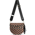 Checkered Crossbody Bag for Women Bum Bag Spacious Nylon Fanny Packs Cross Body Shoulder Purses Bag Handbags - color: Khaki Checkered