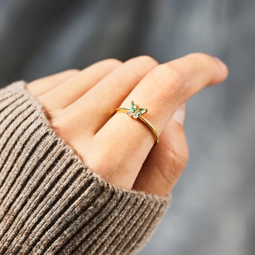 Adjustable Women's Cubic Zirconia Leaf Shaped Ring, 18K Gold-Plated Exquisite Stackable Women's Ring, A Great Gift for Her - color: N