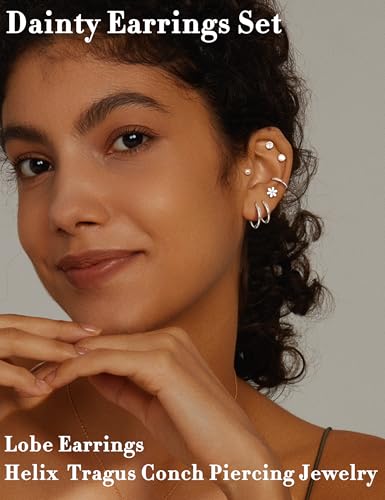 LOLIAS 21Pairs Surgical Steel Flat Back Earrings Hypoallergenic 20G Screw Back Nap Stack Cartilage Earring Stacks - color: Silver