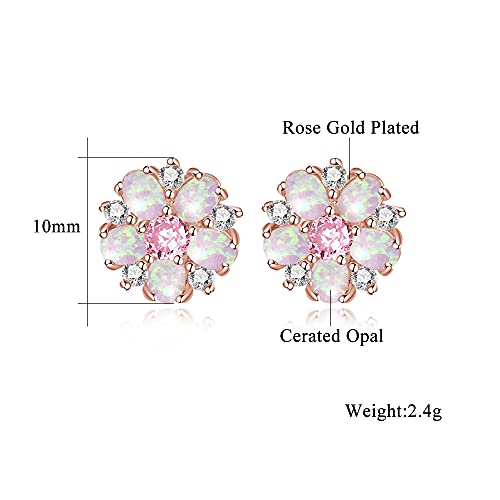 CiNily Flower Earrings,Opal Stud Earrings Sterling Silver or White Gold/Rose Gold Plated Ladies Flower Stud Earrings Cute Unique Earrings for Girls - color: rose gold