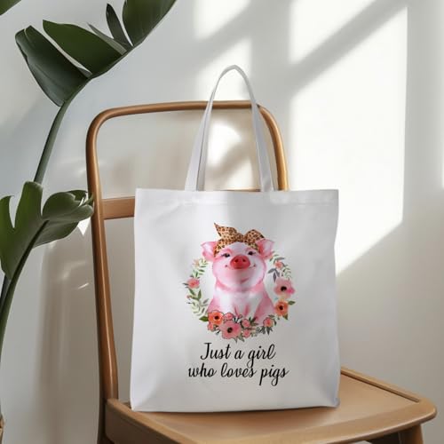 Preppy Animal Tote Bag, Pet Canvas Tote Bag, Reusable Grocery Shopping Shoulder Bags - color: Pig