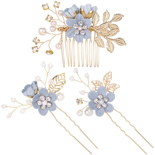 HINZIC 3pcs Flower Tassels Hairpin for Women, Non-Slip Pearl Hair Clips Headpiece, Retro Chinese Hanfu Wedding Brides Hair Accessories for Long Hair- Blue - color: Blue