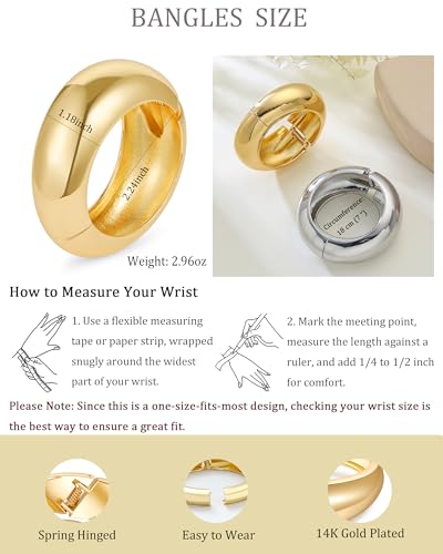 Bangle Bracelets for Women | 14K Gold Plated Trendy Wide Bracelets | Hinged Arm Cuff Bangles Chunky Bracelet for Women - color: Style G-Silver Plated Bangles