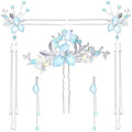 HINZIC 5pcs Flower Tassels Hairpin for Women, Non-Slip Crystal Pearl Silverstick Hair Clips, Retro Chinese Hanfu Wedding Brides Hair Accessories for Long Hair- Silver - color: Silver Magpie Bridge