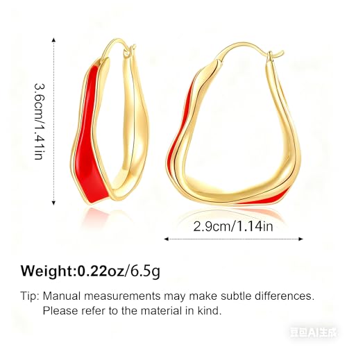 Chunky Hoop Earrings for Women Thick Minimalist Geometric Huggie Hoop Earrings Dainty Thick Y2K Preppy Earrings - style: irregular wave red