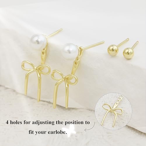 SmileBelle 2 Pairs Daisy Bow Gold Earrings Set for Women, Pearl Bow Earring for Women X Minimalist earrings Seashell Simple Dainty Earrings, Beach earring Gold Stud Earring for Women Trendy - style: Pearl earrings set