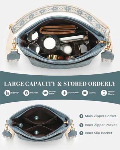 Crossbody Bags For Women, Vegan Leather Crossbody Purses with Boho Strap, Daily Travel Shoulder Handbag - color: Blue