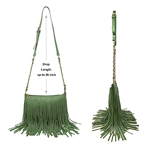 Solene Fringe Crossbody Shoulder Bag with Strap, Tassel Messenger bag, Country Style Western Fringe Purse for Women - color: Olive