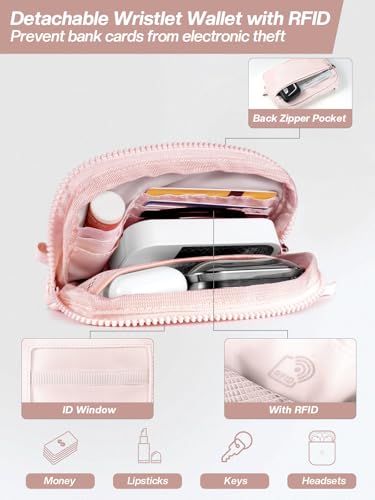 Tiostep Clip and Go Strap for Phone with Wallet Crossbody Phone Lanyard Adjustable and Detachable RFID Wristlet Wallet with ID Window and Zipper, Pink - color: Pink, size: Medium
