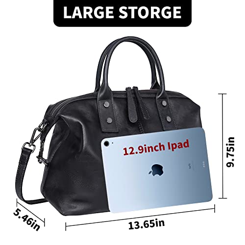 Iswee Genuine Leather Satchel Tote Bag Top Handle Handbag Designer Shoulder Bag Large Capacity Cross Body Bag - color: Black