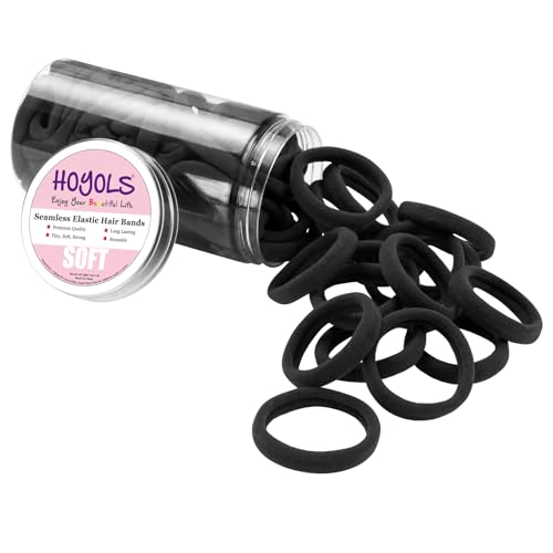 HOYOLS Seamless Hair Ties, Soft Cloth Fabric Black Bands, Large Ponytail Holder for Scrunchies Headbands Accessories for Women Girl 100 Pcs 1.6 Inch - color: Black