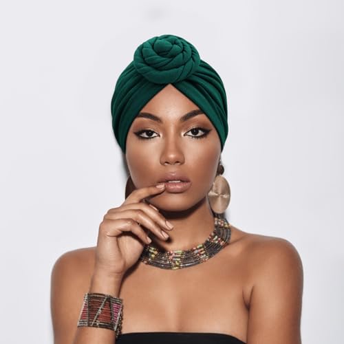 African Women Turban Caps Pre-Tied Twisted Turbans Head Scarf for Women Hair Wraps Cover Beanie Cancer Chemo Headwear - color: 1 Pack Twisted Braid: Green