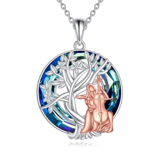 YFN Tree of Life Necklace Sterling Silver Crystal Jewelry Graduation Birthday Gifts for Women - color: Cello