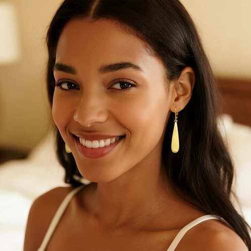 Silver Long Teardrop Dangle Earrings for Women, 14K Gold Plated Hypoallergenic Drop Leverback Earrings, Trendy Long Teardrop Dangle Earings for Jewelry Gifts - color: B-14K Gold