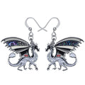 Enamel Alloy Dinosaur Fantasy Dragon Earrings Drop Dangle Unique Animal Jewelry For Women Dragons Gifts - color: Charcoal