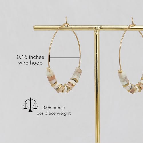 Natural Stone Beaded Hoop Earrings for Women, Boho Handmade Lightweight Hypoallergenic Trendy Summer Beach Accessories Fashion Jewelry Gift - color: beige