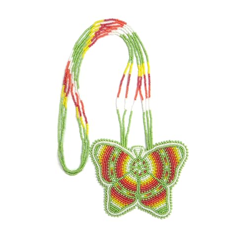 Handmade Native American Style Tribal ethnic Seed Bead Beaded Layered Medallion Necklace #1 - color: Green Butterfly