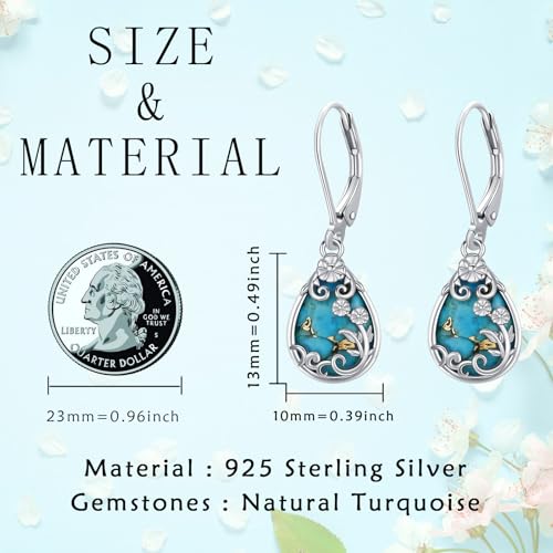 Natural Turquoise Earrings for Women Dangling 925 Sterling Silver Dangle Earrings Western Jewelry Christmas Gift for Sister Mother - style: D-Floral Earrings