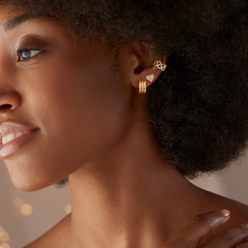 MYEARS Women Earrings Gold Huggie Hoop 14K Small Simple Hypoallergenic Everyday Jewelry - style: Ribbed