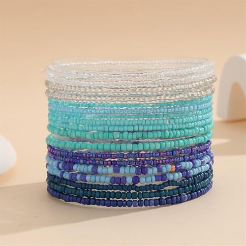 Fuqimanman2020 18Pcs Boho Stackable Beaded Bracelets for Women Colorful Handmade Multilayered Rice Beads Anklets Set Summer Beach Bohemian Jewelry Gift - color: Style 1 Blue