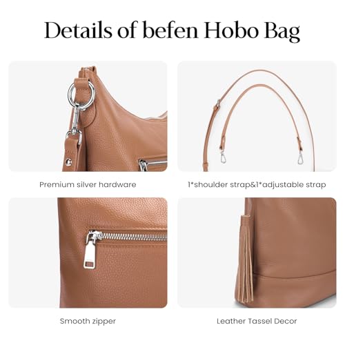 Genuine Leather Hobo Crossbody Bag for Women, Soft Real Leather Bucket, Shoulder Handbag Purse with 2 Removable Strap - color: Mocha