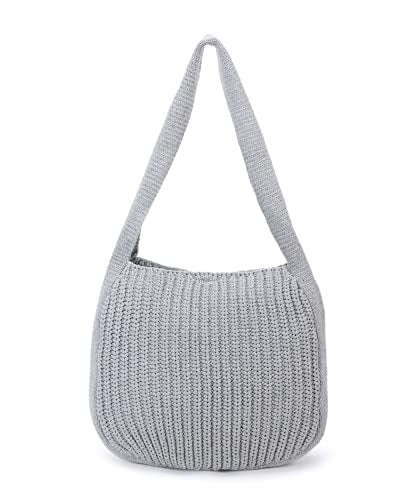 ENBEI Women's Crochet Tote Bag Knit Shoulder bag,Aesthetic Bag,Cute Eco-Friendly Tote for Travel,Daily Use,Gift Box Packaging - color: Grey