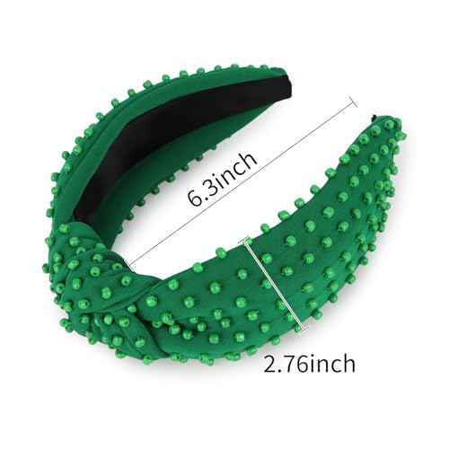 YISSION Green Knotted Headband for Women - Wide Beaded Hair Hoop, Stylish Hair Accessory for Daily Wear, St. Patrick's Day Festivals & Casual Outfits - color: Green