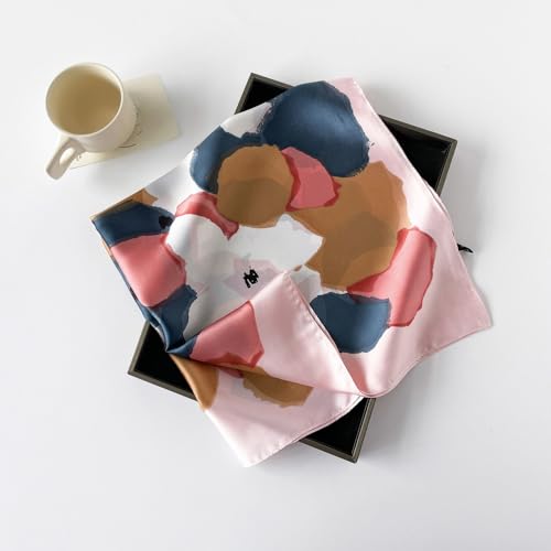 MINIDORA Satin Scarves for Women 27.5 × 27.5 inches Medium Square Elegant Silk Feeling Head Scarf - color: C009-pink