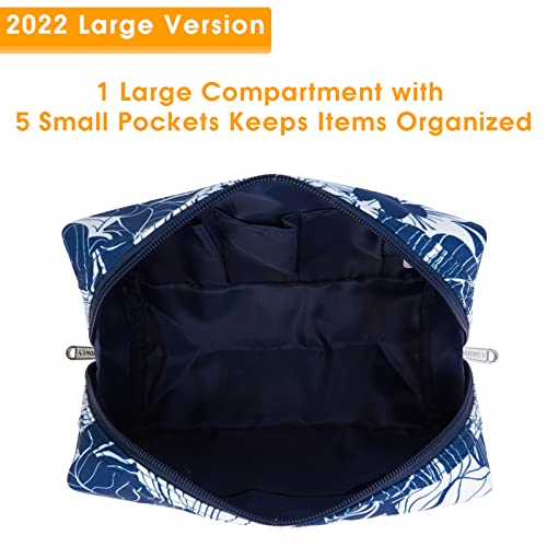 Narwey Cute Makeup Bag Travel Cosmetic Bag Organizer Toiletry Bag Make Up Bags with Compartments for Women Girls (Large, Blue Lotus) - color: Blue Lotus, style: Large
