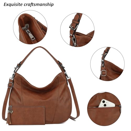 TANTOMI Hobo Bags Purses for Women, Women's Crossbody Handbags and Shoulder Bag, Multi-Pocket Large Hobo Purse - color: Brown
