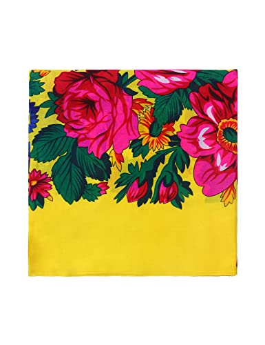 MJ SERECA Acrylic Bandana Printed Hair Scarf Square Ukrainian Head Scarf Floral Babushka Neck Scarf for Women 30"/42"/60" - color: 1 Pack-e 60"