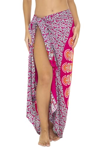 SHU-SHI Sarong Wraps for Women Long Beach Cover ups Pareo Bathing Suit Wrap Skirt Mandala Sarongs Coverup - color: Pink/Orange/Tosca