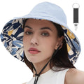 vidsel Womens Sun Hats Wide Brim Reversible Bucket Cotton Hat Packable Summer Travel Cap with Hat Clip,UV Protection - color: Blue2, size: Medium