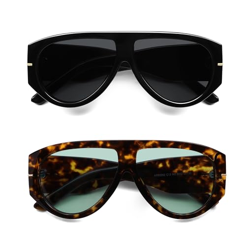 Oversized Retro Aviator Sunglasses Womens Mens 70s Classic Vintage Sun Glasses AR82227 - color: Black+tortoise/Deep Green
