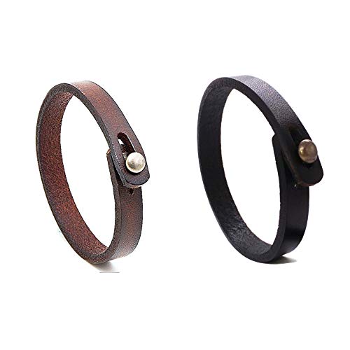 Mens Genuine Leather Bracelet - Handmade Adjustable Leather Cuff Bracelet punk Style leather wrap Wristband for Men - color: A-Black + Brown