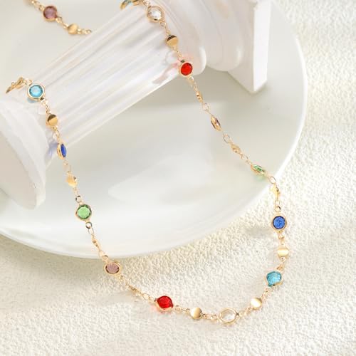 QiaTsed Colorful Crystal Long Necklace for Women Trendy Y-Shaped Pendant Necklace Boho Gemstone Necklace Ideal Dainty Jewelry Gift for Women