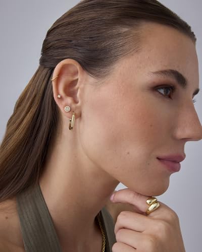 PAVOI 14K Gold Plated Dainty Flat Back Earrings for Women - Hypoallergenic Sterling Silver Posts Helix Cartilage Piercing Jewelry - Emoji Motif Bow Celestial Flatback Gold Stud Earrings Screw Back - style: Smiley